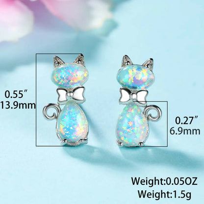 Chic Cat Bow Ear Studs in Opal Platinum