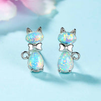Chic Cat Bow Ear Studs in Opal Platinum